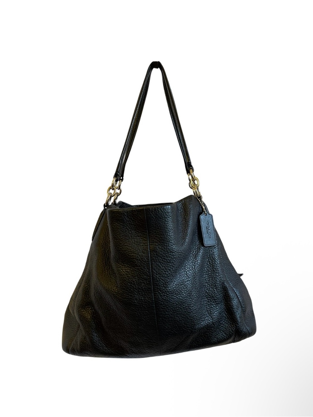 Coach Madison Phoebe Pebbled Leather Shoulder Bag Black Gold Hardware - Like New